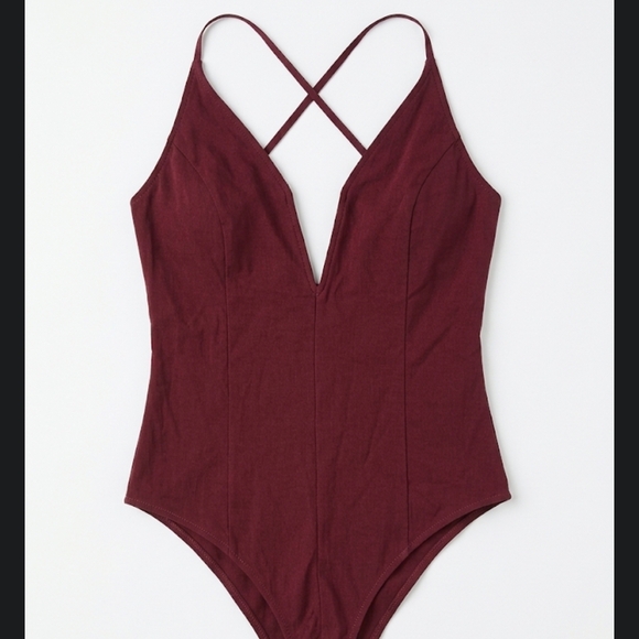 Free People Tops - Free People Deep V Crossback Bodysuit - Burgundy